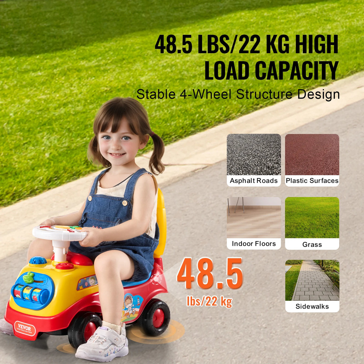 SucceBuy Toddler Push Car with Music and Storage