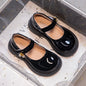 Girls PU Leather Mary Jane Flats with Pearl Pendant – Black Princess Dress Shoes, EU 26-36