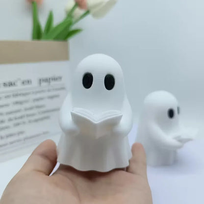 Halloween Reading Ghost Plastic Statue - White