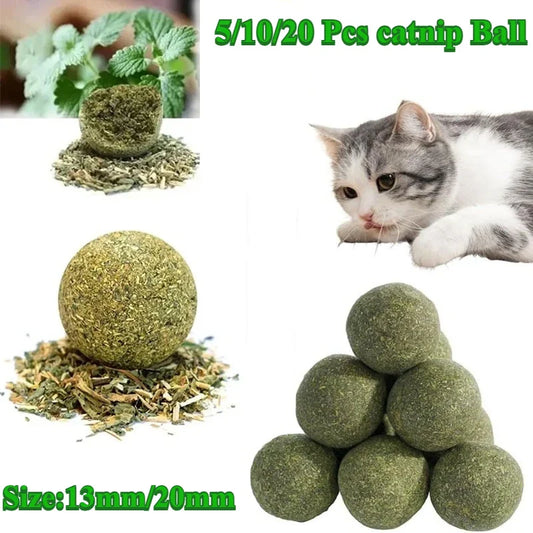 Natural Catnip Balls for Cats - 5/10/20-Pack Licking & Chew Toys, 13-15 mm (0.51-0.59 in)