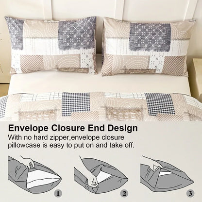 3-Piece Patchwork Print Duvet Cover Set — Soft Skin-Friendly Polyester Bedding (1.0–2.0 m | 3.3–6.6 ft)