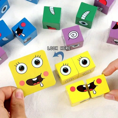 Kids Face-Change Cube Game – Montessori Expression Puzzle Building Blocks for Early Learning