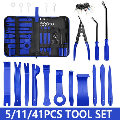 Car Panel Trim Removal Tool Kit — 5/11/41-Piece Pry Sets for Dash, Door & Audio Install (Blue/Red)