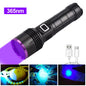 365nm UV Flashlight USB Rechargeable 26650 Battery Waterproof Purple Light Pet Urine & Stain Detector