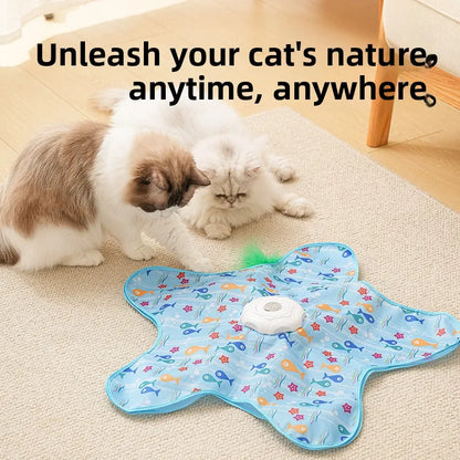 Automatic USB Rechargeable Interactive Cat Toy with Hidden Feather Wand — 1200mAh Electronic Chase Mat