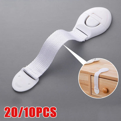 Baby Safety Drawer & Cabinet Locks — 10 or 20 Pack Adjustable Webbing Strap Latches for Childproofing
