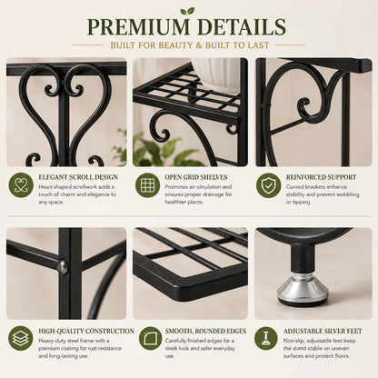 4-Tier Metal Corner Plant Stand with Adjustable Feet