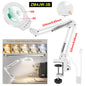 Adjustable Swing-Arm Magnifying Lamp 5X/10X with 110mm Lens, 5-Color Touch LED Clamp Light for Reading Jewelry Repair Electronics