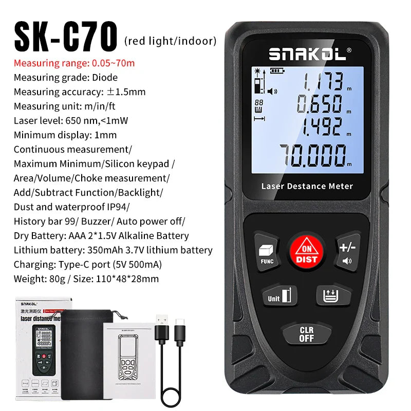 Digital Laser Distance Meter Rangefinder – Professional Laser Tape Measure 50m/70m/100m/120m (0.16–394 ft)