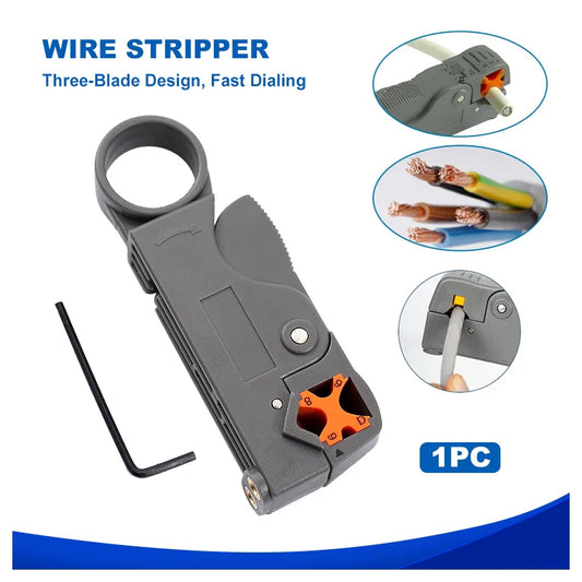 Multifunctional Coaxial Cable Stripper Rotary Network Wire Stripper for RG58 RG59 RG6 3C-2V 5C