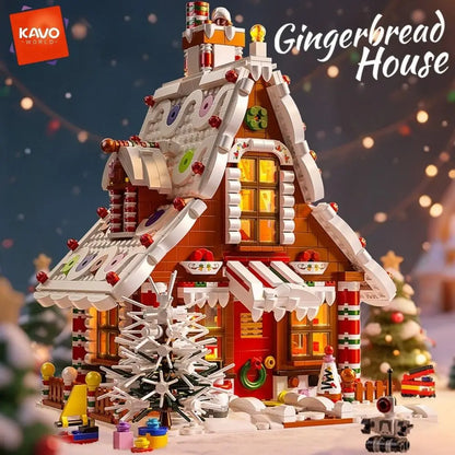 KAVOWORLD Christmas Gingerbread House Building Blocks Set – 1,614 Pieces with LED Lights