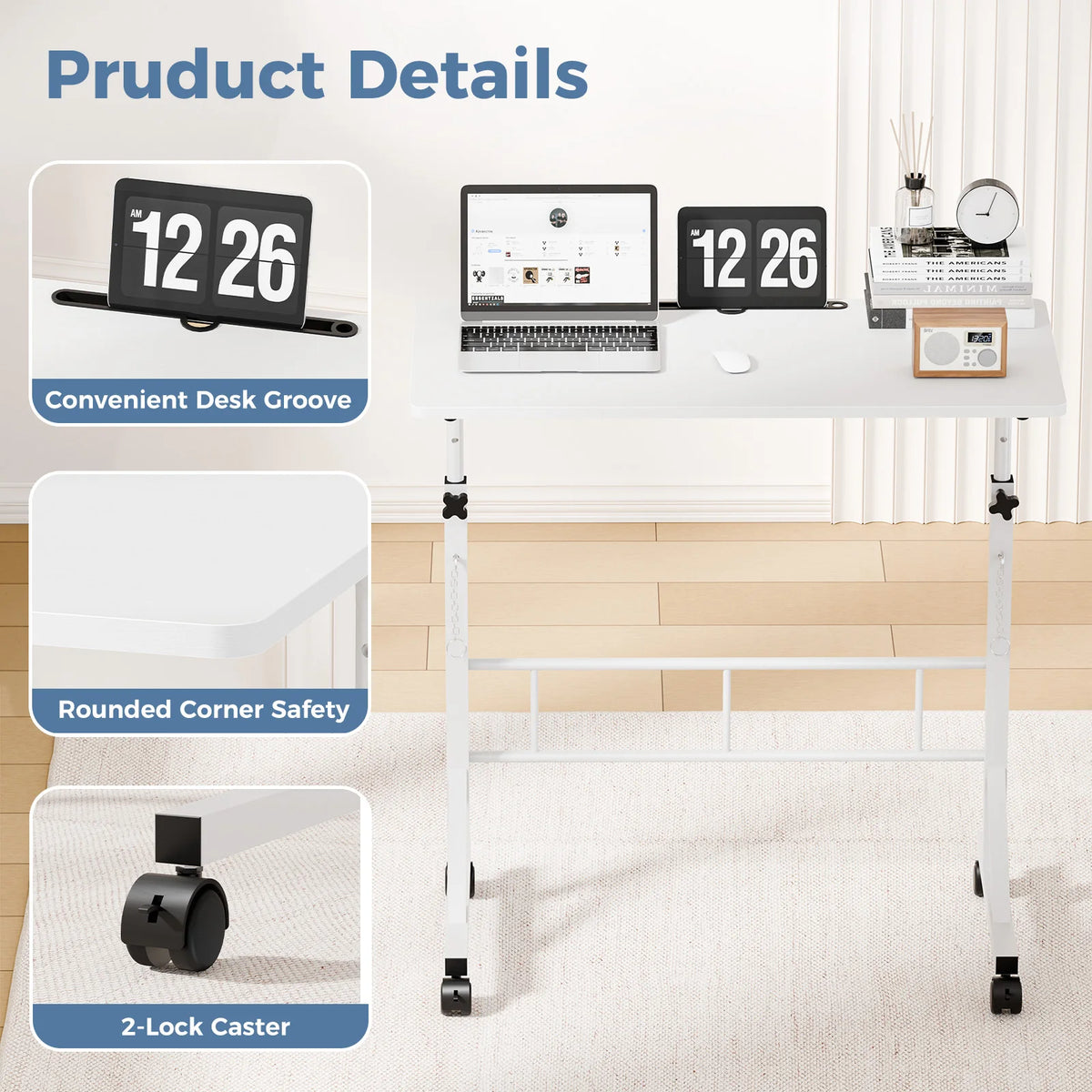 JHK 31.5" Mobile Standing Desk - Height Adjustable 27.95"-43.70", Pin-Lock, 4 Wheels, 88 lb, Walking Pad Treadmill Desk