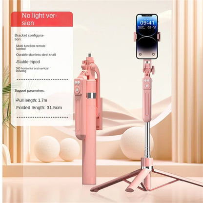 Roreta 360° rotation 1.7M Selfie Stick Wireless Stand with Light Bluetooth Remote Extendable Tripod for iPhone Live Streaming