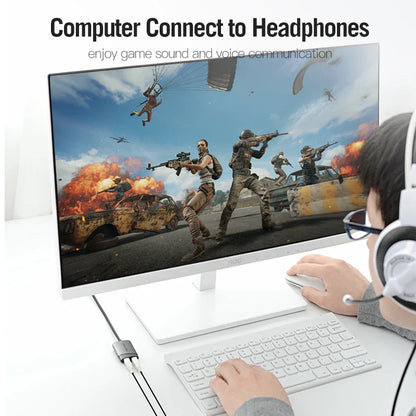 USB External Sound Card 3.5mm Audio Adapter with Microphone — USB-A Headset Adapter for PC, MacBook, Laptop, PS5, Gaming Headset