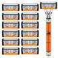 6-Layer Stainless Steel Safety Razor Set for Men - Replaceable Blade Head, Manual Shaving