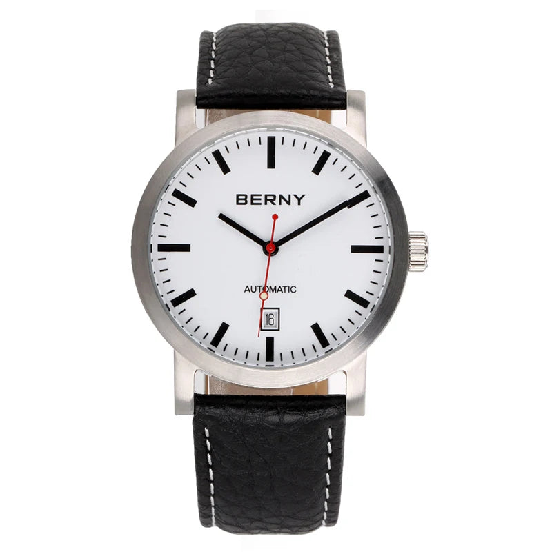 BERNY AM038M Automatic Watch with Leather Strap and Calendar