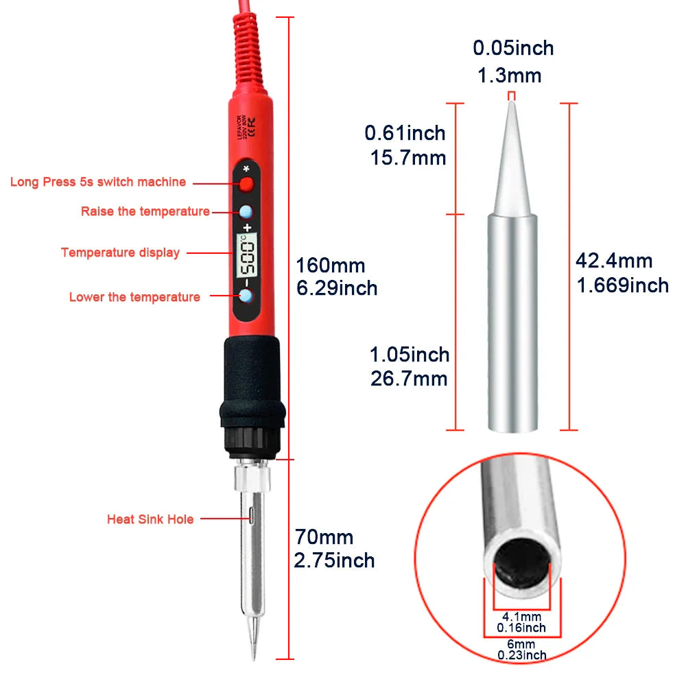 80W Adjustable Temperature Soldering Iron Kit with LCD, Ceramic Heater, Soldering Tips, Tweezers & Solder Wire