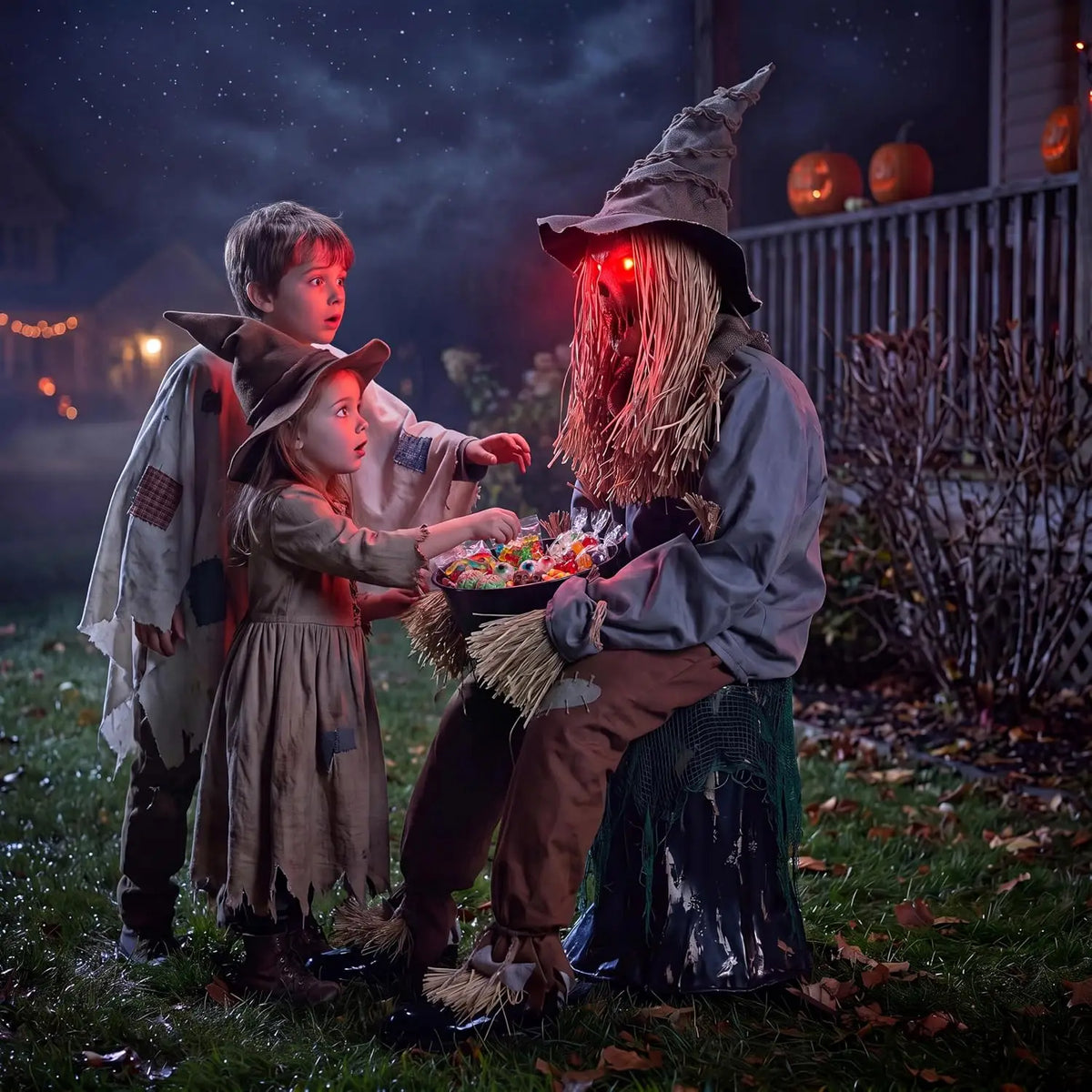 Joyfy 49-Inch Sound-Activated Animatronic Sitting Scarecrow with LED Eyes
