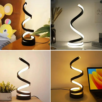 LED Spiral Table Lamp - Modern USB Dimmable Desk & Bedroom Light with 3-Speed Push Button