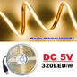 USB 5V COB LED Strip Light — 320 LEDs/m High-Density Flexible Tape, 0.5–5m (1.6–16.4ft), 3000K/4500K/6500K, CRI>90