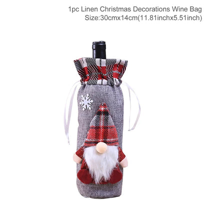 Merry Christmas Decoration for Home 2024 Santa Claus Wine Bottle Cover Snowman Stocking Gift Holders Xmas Navidad Decor New Year