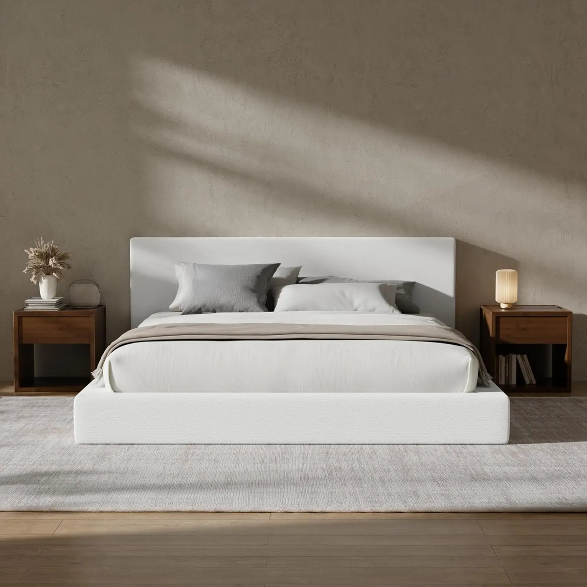 Cloud Upholstered King Platform Bed Frame - 5" CertiPUR-US Foam, Chenille, Cold-Rolled Steel, No Box Spring, Snow White / Onyx Black / Moon Grey / Beige / Cream