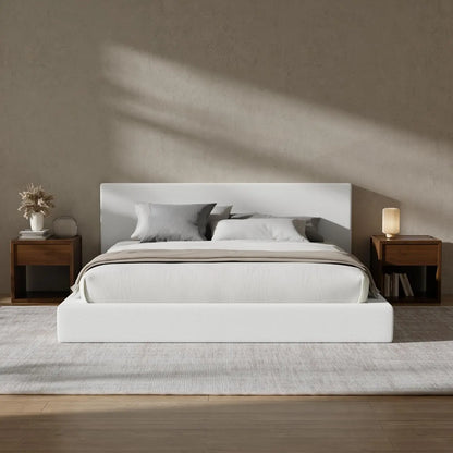 Cloud Upholstered King Platform Bed Frame - 5" CertiPUR-US Foam, Chenille, Cold-Rolled Steel, No Box Spring, Snow White / Onyx Black / Moon Grey / Beige / Cream
