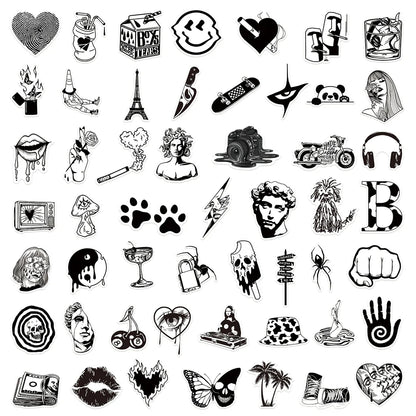 10/30/50pcs Cool Black and White Art Styling Graffiti Stickers Laptop Skateboard Motorcycle Phone Luggage Decoration Sticker Toy