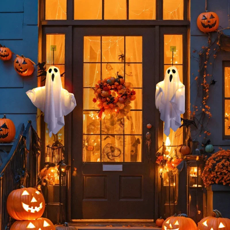LED Ghost Halloween Hanging Decoration - White or Orange