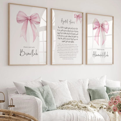 Girly Pink Bow Islamic Muslim Nursery Girls Wall Art Print Canvas Painting Poster Picture For Living Room,Bedroom Home Decor