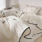 Floral Embroidered Duvet Cover Set 3-Piece (1 Duvet Cover + 2 Pillowcases) - Twill Polyester - Multiple Sizes - White, Pink, Black