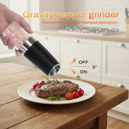 Electric Salt & Pepper Grinder Set – 2-Pack, Gravity-Sensing, LED Light, One-Hand Operation