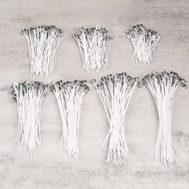 Pre-Waxed Pure Cotton Candle Wicks — 50/100 Pack, Smokeless DIY Candle Wicks, Multiple Lengths 2.6–20 cm (1.0–7.9 in)