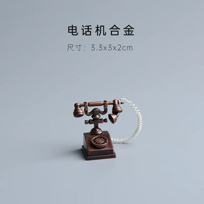 ZAKKA Miniatures Study Bookcase Home Decor Cute Cartoon Cat Retro Desk Gramophone Ornament Crafts Dollhouse Accessories Toy Gift