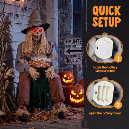 Joyfy 49-Inch Sound-Activated Animatronic Sitting Scarecrow with LED Eyes