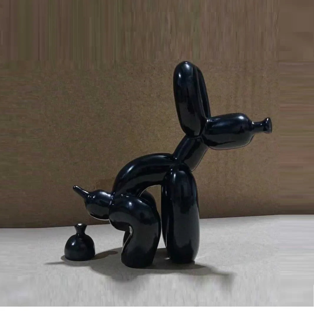 Modern Art Squat Balloon Dog Animal Decorative Statue, Suitable for Interior Living Room Farmhouse Bedroom Office Cabinet Wood