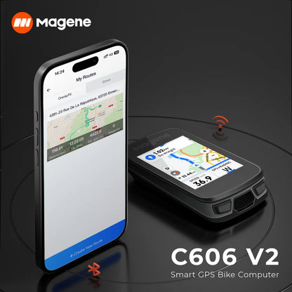 Magene C606 V2 GPS Bike Computer - 2.8" Color Touchscreen, Turn-by-Turn Navigation, ClimbPro, IPX7, Wi-Fi/BT/ANT+, 8GB, USB-C, 107g - Solo or Bundle with L508/S3X2