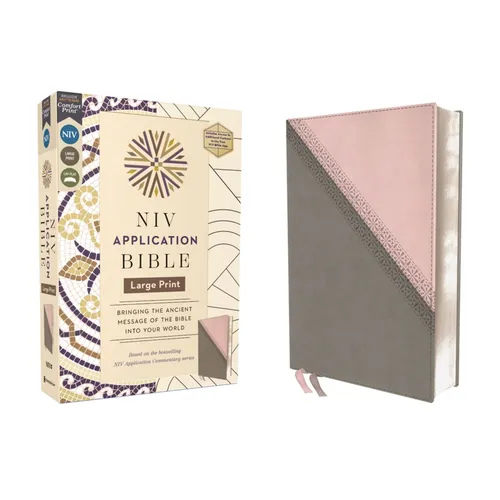 NIV Application Bible, Large Print, Leathersoft, Pink/Gray, Red Letter, Comfort Print: Bringing the Ancient Message of the Bible Into Your World - Imitation Leather