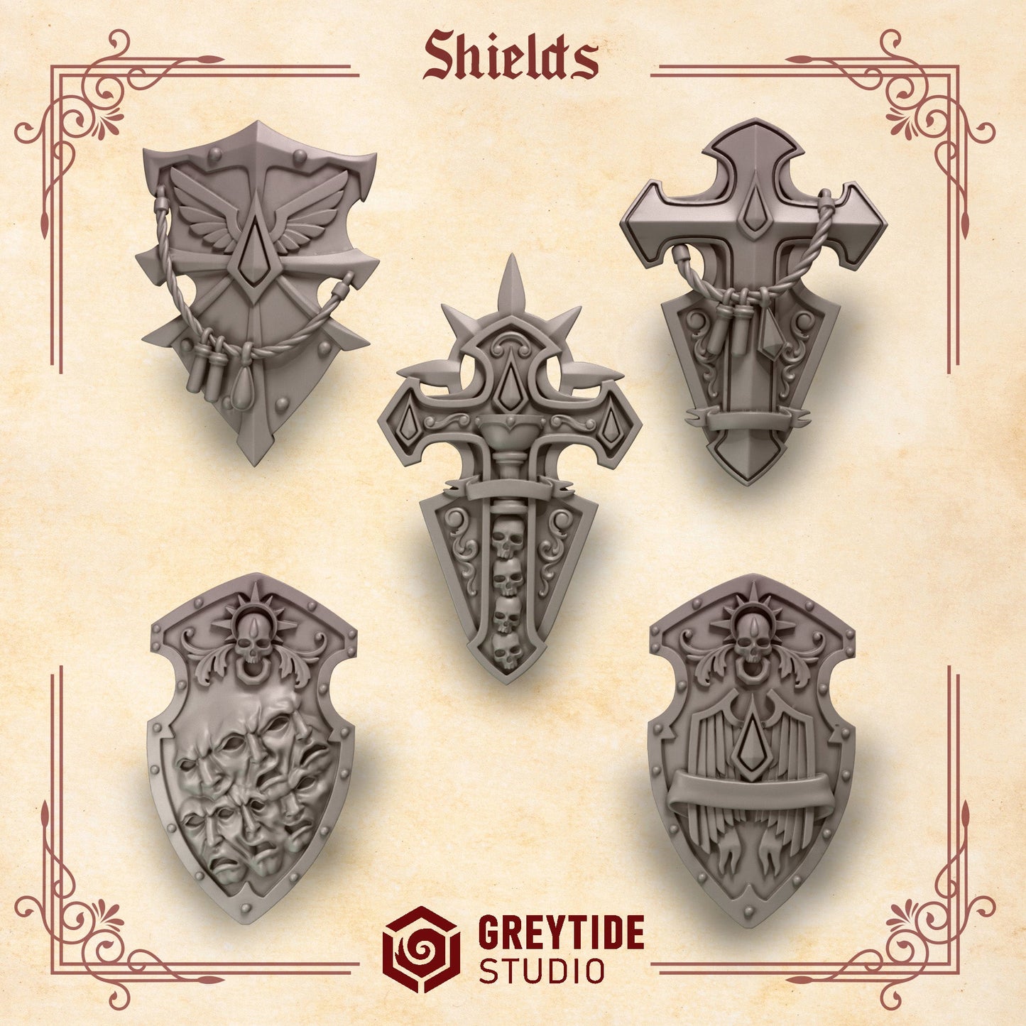 3d Printed Crimson Lords Shields x5 by Greytide Studio