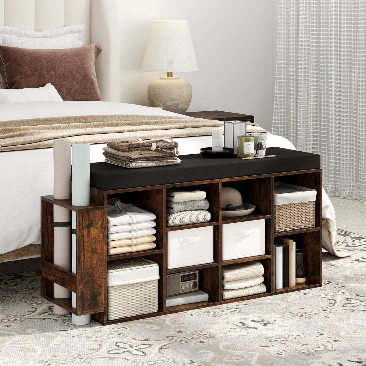 Shoe Storage Bench with Umbrella Stand 10-Cubby Entryway Shoe Rack Organizer