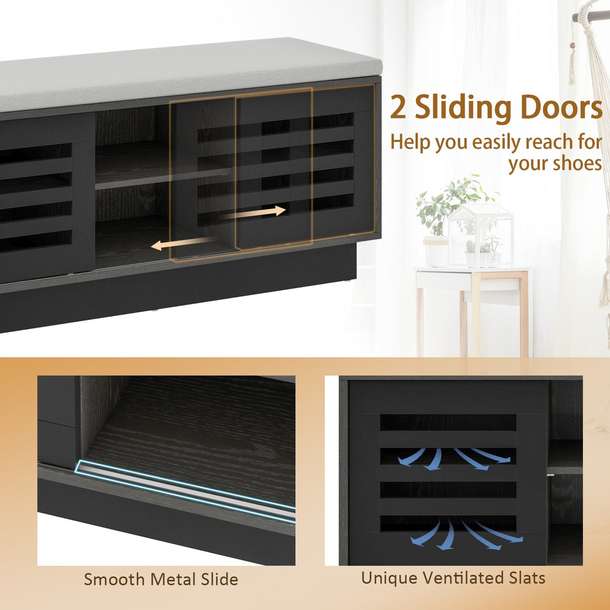 Shoe Bench with 6 Storage Compartments and 3 Adjustable Shelves