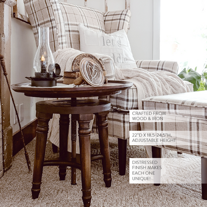 Adjustable Swivel Wooden Side Table