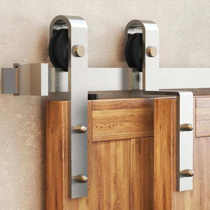 J-Strap Brushed Nickel Single Bypass Barn Door Hardware Kit
