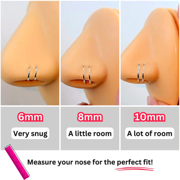 3Pack Double Hoop Nose 14k Gold Filled and 925 Silver Spiral Nose Rings 20G 8mm Right