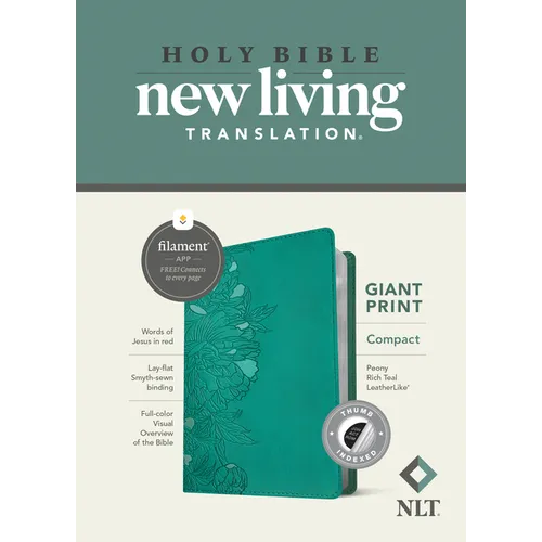 NLT Compact Giant Print Bible, Filament Enabled (Leatherlike, Peony Rich Teal, Indexed, Red Letter) - Imitation Leather