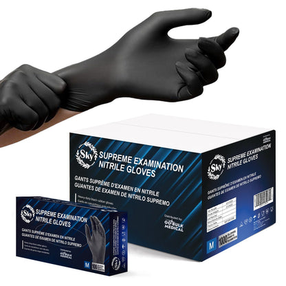 Sky Black Nitrile Exam Gloves - Case of 1000, 5 mil Thick, Powder-Free, Non-Sterile, Heavy Duty Disposable Gloves