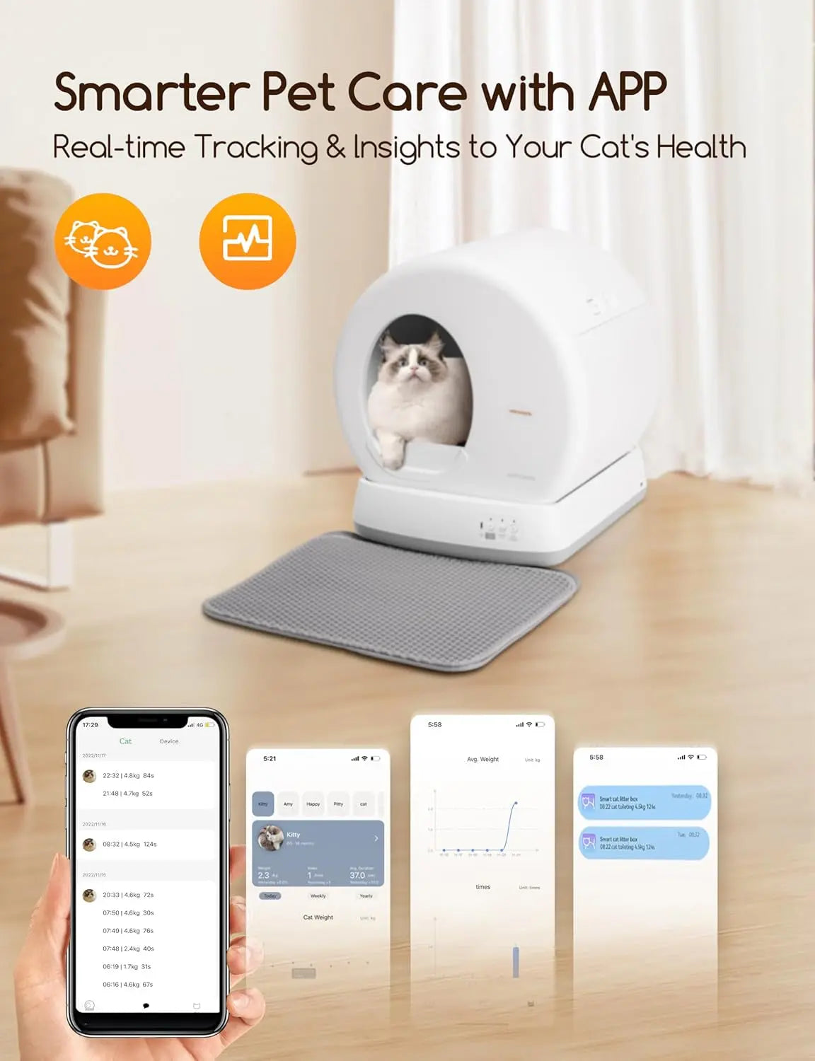Smart Self-Cleaning Cat Litter Box App Control Odor Removal Large Multi Cat