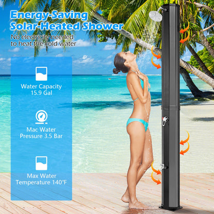 7.5 Feet 15.9 Gallon Solar Heated Outdoor Shower with Shower Head-Black