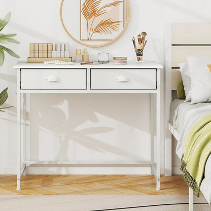 Space Saving Home Office Desk with 2 Fabric Drawers and 4 Hanging Hooks