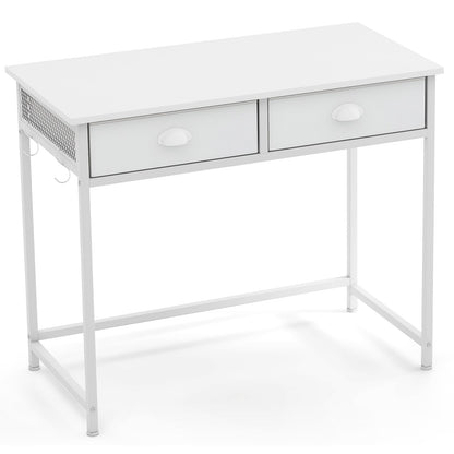 Space Saving Home Office Desk with 2 Fabric Drawers and 4 Hanging Hooks